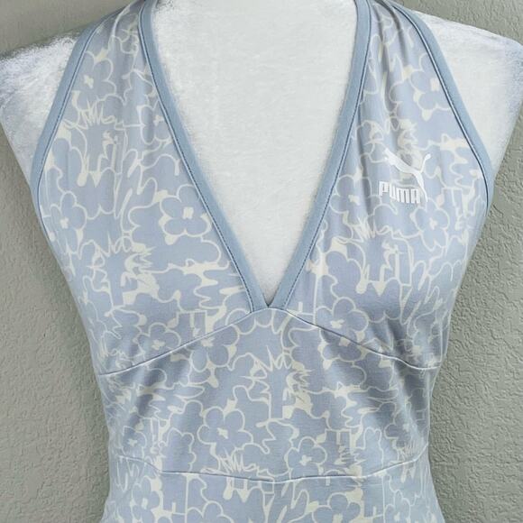 PUMA Casual Sporty Blue White Floral Halter V-Neck Mini Dress Large/XL - Picture 6 of 12